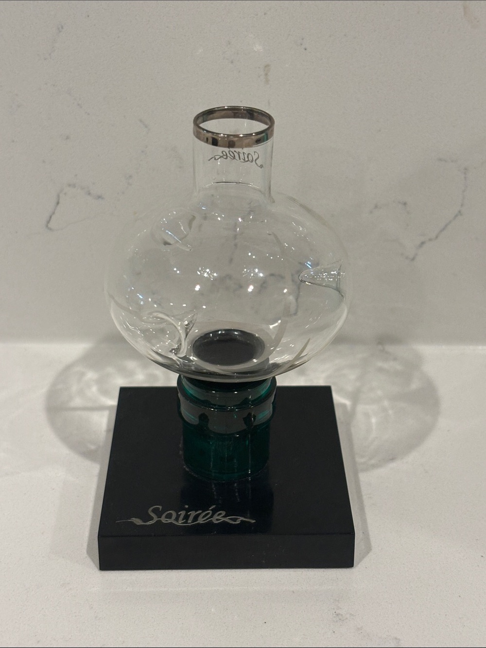 Soirée Clear Glass Decorative Orb with Black Base